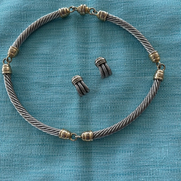 Twist Silver and Gold Chocker Necklace &Earrings - Picture 1 of 3